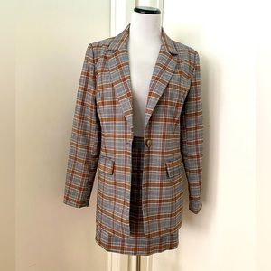 Nasty Gal 2-pc Orange/Grey Windowpane Plaid Mini Skirt Suit Sz. 4/6